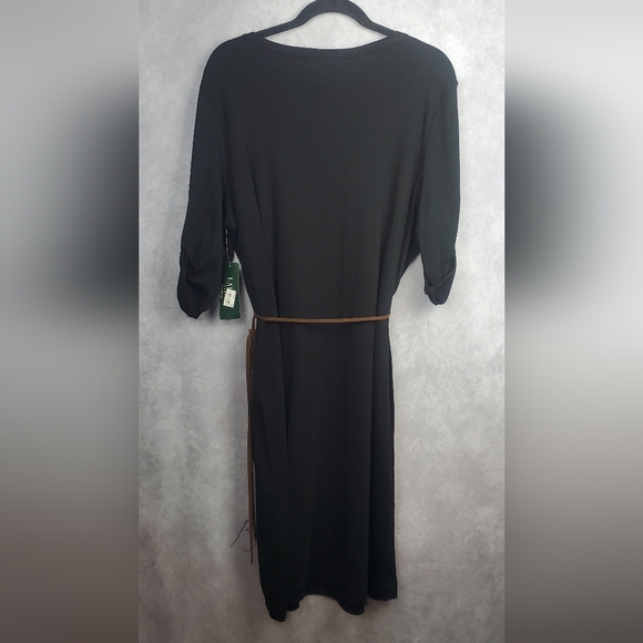 LAUREN RALPH LAUREN BLACK COTTON DRESS WITH SOFT TAN LEATHER BELT SIZE 2X - Picture 2 of 9